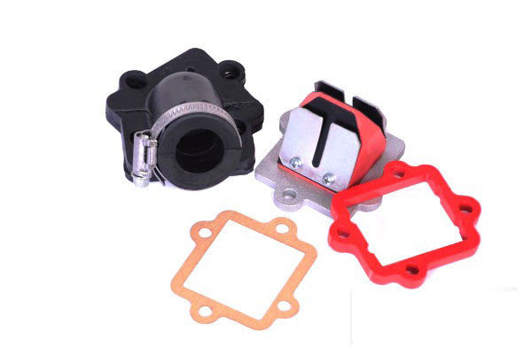 MVT Minarelli Horizontal 19mm-21mm intake manifold with reed cage. - Dynoscooter.com