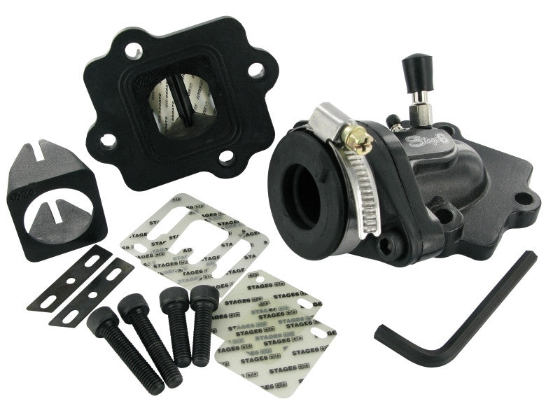 Stage6 Minarelli Horizontal intake manifold with reed cage. - Dynoscooter.com