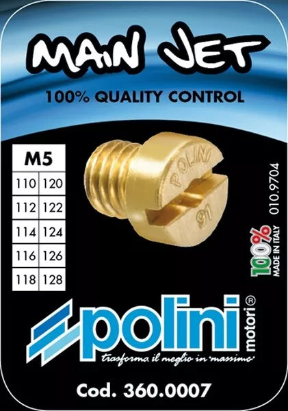 Polini 5mm main jet kit for Dellorto PHBG carburetors sizes 110-128