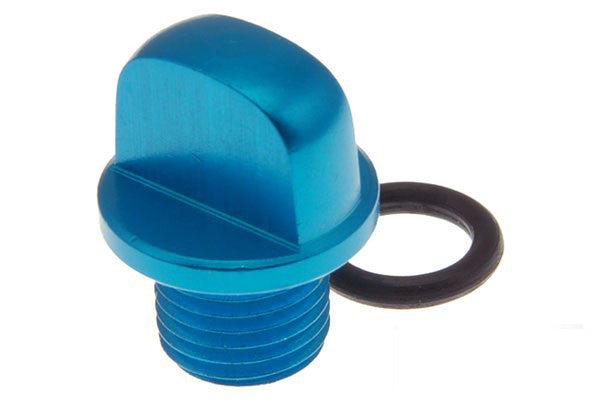 STR8 blue anodized oil filler screw for Minarelli engines - Dynoscooter.com